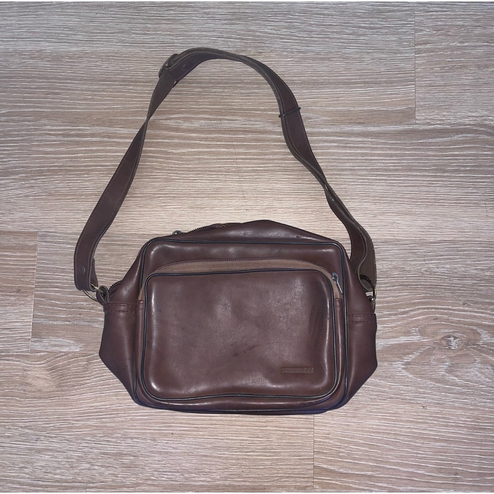 Perrin brown leather crossbody with pockets